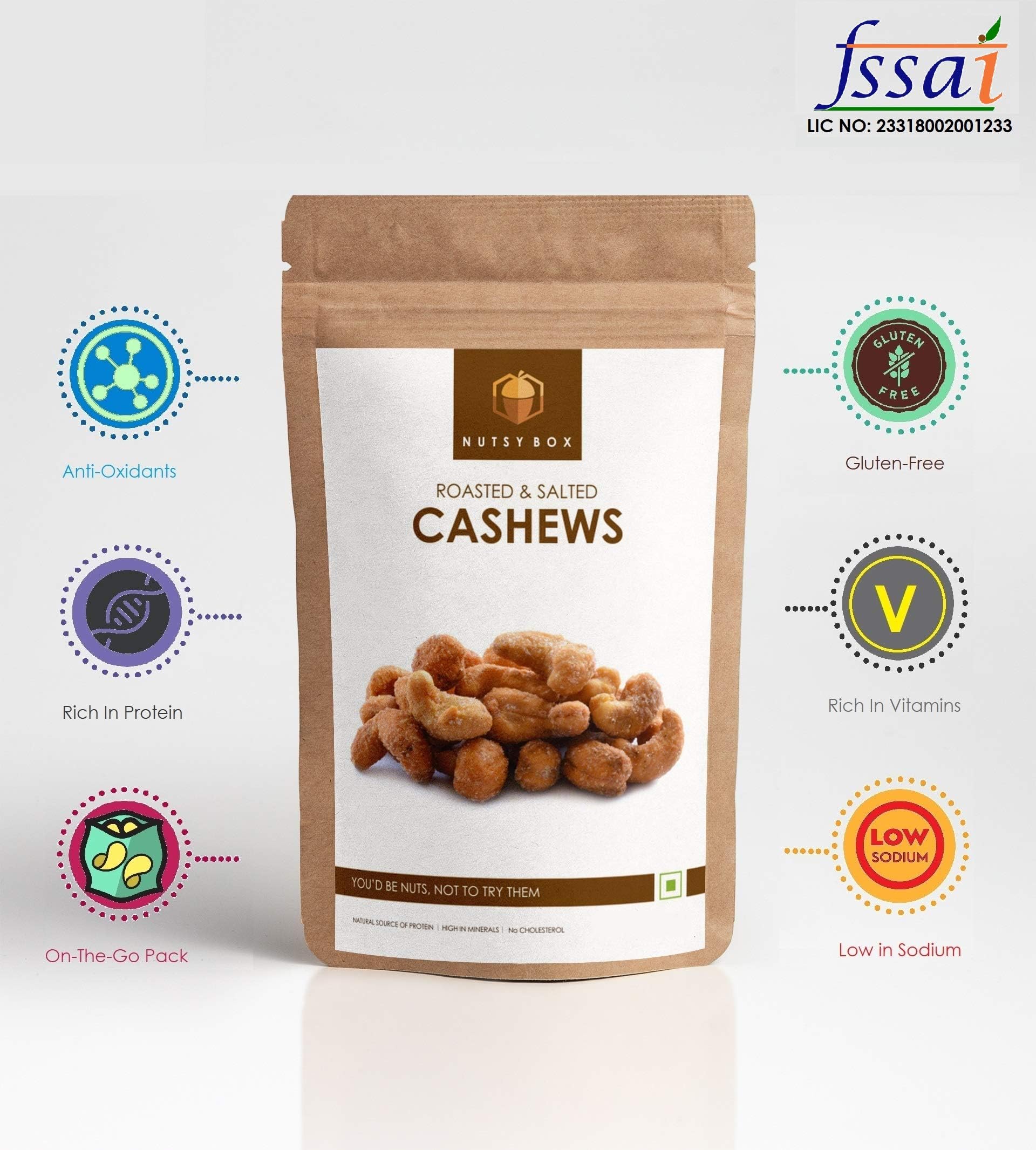 Nutsy Box Roasted and Salted Cashews, Lightly Salted (250g)