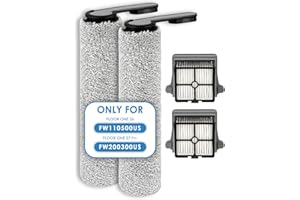 MIBUMIKI (4 Pieces) Replacement Brush Rollers and HEPA Filters Compatible with Tineco Floor ONE S6/ S7 PRO Smart Cordless Wet Dry Vacuum Cleaner, 2 Brush Rollers, 2 HEPA Filters (ROLLER HANDLE NOT DETACHABLE)
