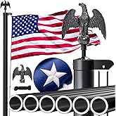 POOAMY Heavy Duty Flag Pole 25FT, 12 Gauge Extra Thick Aluminum Flagpole, Residential Flag Poles for Outside House, with 3x5 American Flag for Residential or Commercial Use, Black
