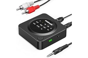 Bluetooth 5.0 Transmitter Receiver for TV/PC, Evatronic AptX Low Latency Adapter with 3.5 mm RCA for Car/Home Music Streaming Stereo System, Pair with 2 Devices, Max 22hrs Worktime at One Charge
