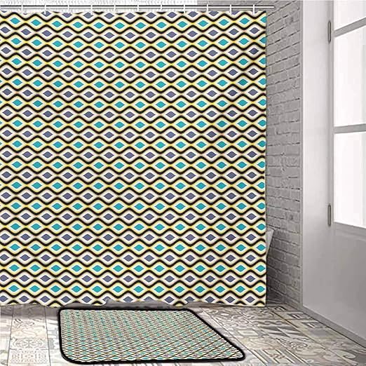 Amazon Com Colorful Shower Curtain And Window Curtain Set For Bathroom Abstract Shapes Outer Lines Funky Attractive Elliptic Waves Horizontal For Living Room Bedroom Nursery Dining Room Sky Blue Purple Black Home