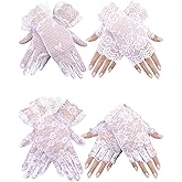 Geyoga 4 Pairs Lace Gloves Women Fingerless Full Finger Tea Party Elegant Short Lace Gloves for Wedding Bridal Halloween