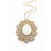 LESLIE BOULES Gold Guadalupe Medallion Pendant Necklace for Women 18K Plated Chain Religious Gift