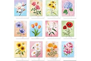 GLASSWINDS 12 Pcs Pre Drawn Canvas to Paint for Adults, 8 X 10 Inch Pre Printed Canvases for Painting, Prepare Printed Canvas Set Sip and Paint Kit for Paints Party Favors(Flower)