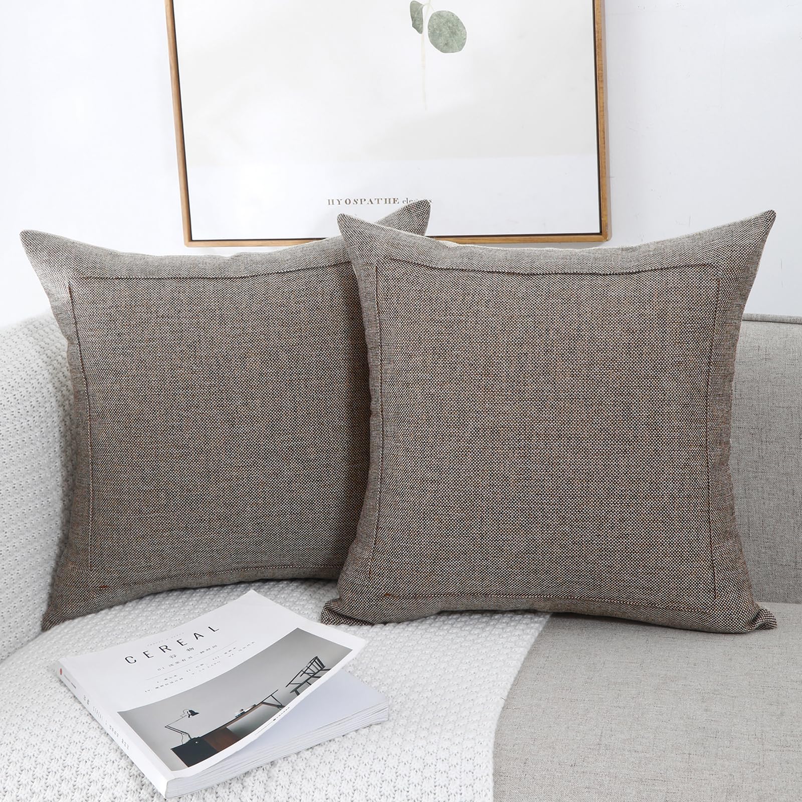 Jepeak 26x26 Inch Burlap Linen Throw Pillow Covers, Pack of 2 Decorative Farmhouse Rustic Neutral Euro Shams Cover Square Durable Cushion Cases for Sofa Couch Bed Home Decor, Light Coffee+Beige