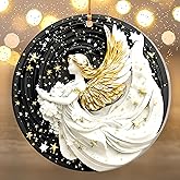 Angel Christmas Ornament 2025 – Elegant Black and Gold Ange Holiday Decor – Dated Christmas Ornament 2025 – Celestial Angel Ornament Gift for Women, Family & Friends – Navidad Decorations