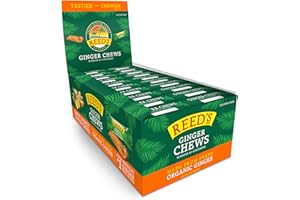 Reed's All Natural Ginger Chews Chewy Ginger Candy - Sweet & Spicy Individually Wrapped Candy For Snacking, Upset Stomach & Morning Sickness - Vegan Snacks - 2oz Box, Bulk Pack of 20)
