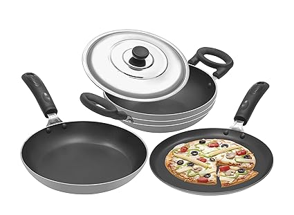 Crystal Aluminium Non-Stick Cookware Set, 3-Pieces, Multicolor