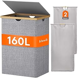 Lifewit 160L Double Laundry Hamper with Lid, Extra