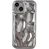 Caseative for iPhone 15 Case, Light Silver | Water Ripple Wave Meteorite Bubble Pattern Chrome Plating Soft