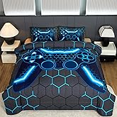 akkialla Gaming Full Size Bedding Set for Kids Boys Girls and Teens,Game Controller Comforter Set(3 Pieces) Down Alternative Comforter for All Seasons,Gamer Home Decor(Blue,Full)