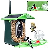 VISVWB Smart Bird Feeder with Camera, 2K HD, Solar Powered, AI Identify Squirrel Alert,Color Night Vision,120-Day Battery,Weatherproof,Live View & Alert on Phone,for Bird Watching Lovers (House,Green)
