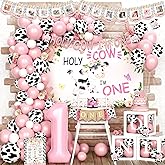 Fiesec Holy Cow I'm One Birthday Decorations, 1st Birthday Decorations Girl, Cow First Birthday Party Supplies Girl, Cow Print One Year Old Birthday Decorations, First Birthday Girl Decorations
