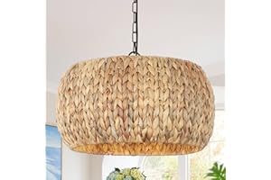 PAUFUL Farmhouse Chandelier for Dining Room,5-Light Boho Chandelier Light Fixture with Water Hyacinth Lampshade,Rattan Dining Room Chandelier Light Fixtures for Kitchen Island Bedroom Living Room
