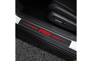 MONENOAE 4PCS Car Door Sill Protectors Carbon Fiber Leather Sticker Automotive Door Entry Guard Compatible with Chevy Camaro Accessories(Red Rs)