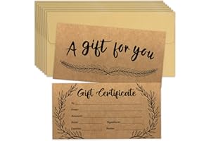 GIANTRUMP 48 Pcs Blank Gift Certificates Kraft Certificate Cards with 48 Pcs Envelopes for Business Salon Restaurants Spa Christmas Birthday, 3.5 x 7