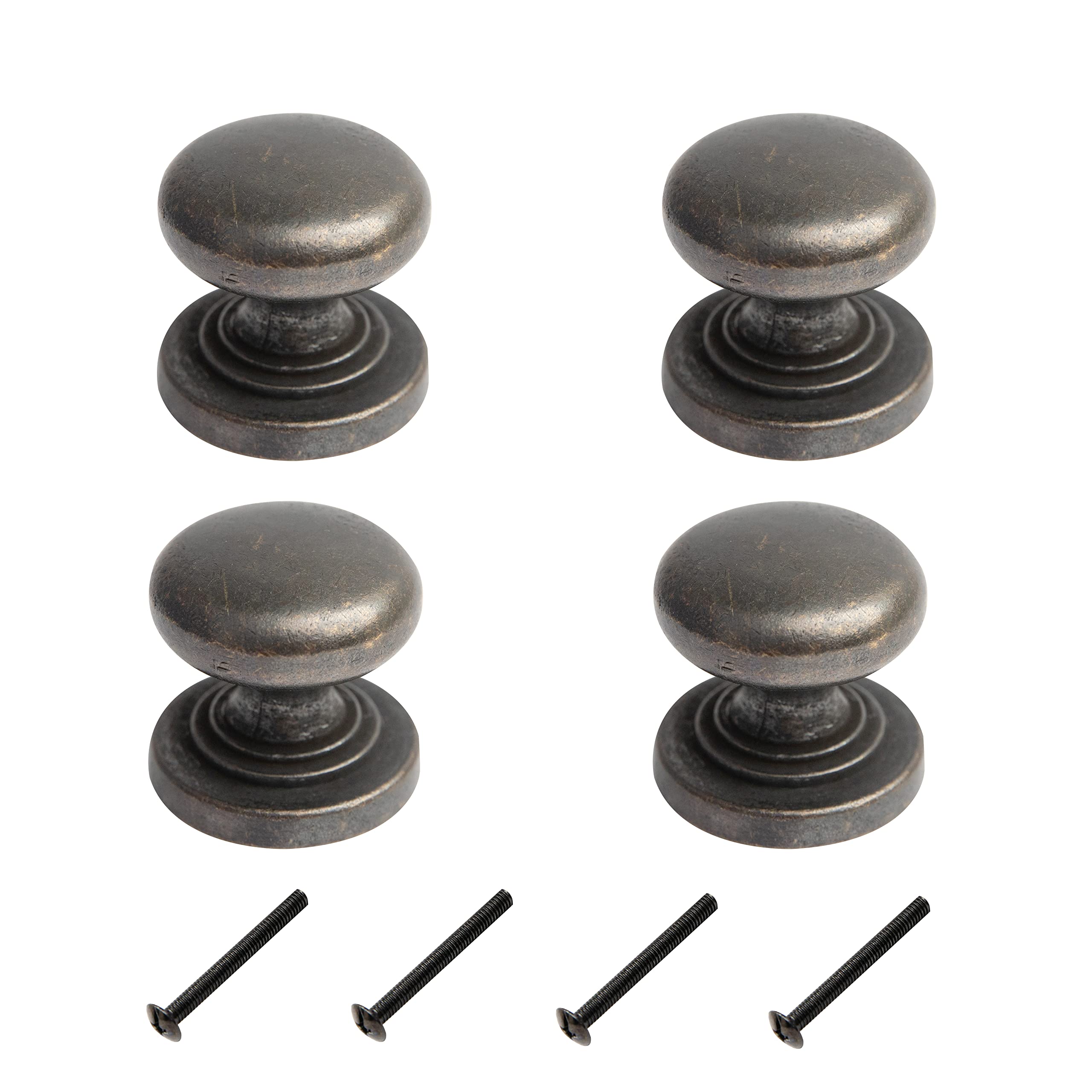 HARMAC HOUSE Vintage Cabinet Knobs 4 Pack Heavy Duty Antique Bronze Round Pull Handles, 32mm Diameter,Solid Kitchen Cupboard, Dresser, Bathroom Wardrobe Door Drawer Handle Mushroom Handles Knobs (4)