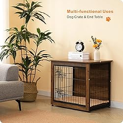 DWANTON Dog Crate Furniture with Cushion, Wooden