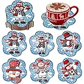 Meothan 6 Pcs Diamond Art Coasters Kits with Holder Christmas Snowman Diamond Painting Coaster Kits for Adults Beginners 5D Diamond Coasters with Cork Pads Gem Art Dots Paintings Crafts Supplies