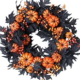 CIR OASES Halloween Wreaths Black Maple Leaf Wreath Orange Pumpkin Wreath Holiday Decoration Party Party Celebration Wreaths Front Door Back Door Hallway Patio Decoration
