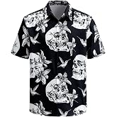TIXMIE Mens Skull Hawaiian Shirt Short Sleeve Button Down Beach Shirts | Hawaiian Shirt, Skull Shirts, Beach Shirts, Floral Shirt, Button Up Shirts, Funny Vacation Shirts, Summer Tropical Shirt