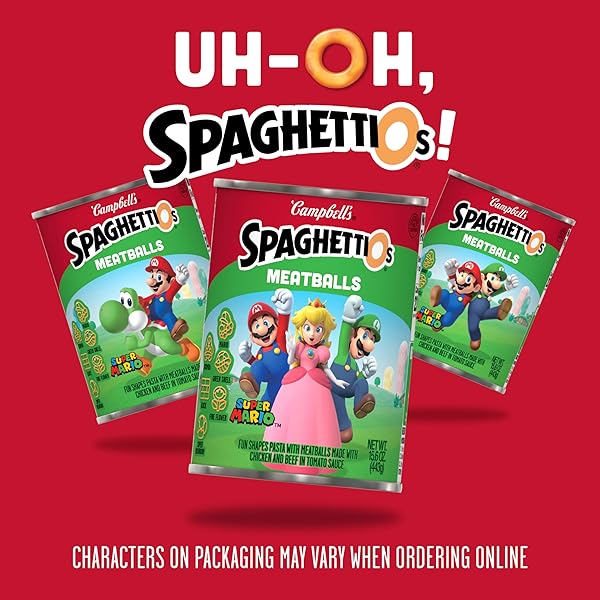 SPAGHETTIOS SUPER MARIO BROS CANNED PASTA WITH MEATBALLS, 15.6 OZ CAN
