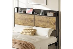 Decoholic Queen Size Headboard, Headboard with Charging Station and USB Port, Head Board Only with Storage Shelf, Height Adjustable, Easy Assembly, Rustic Brown