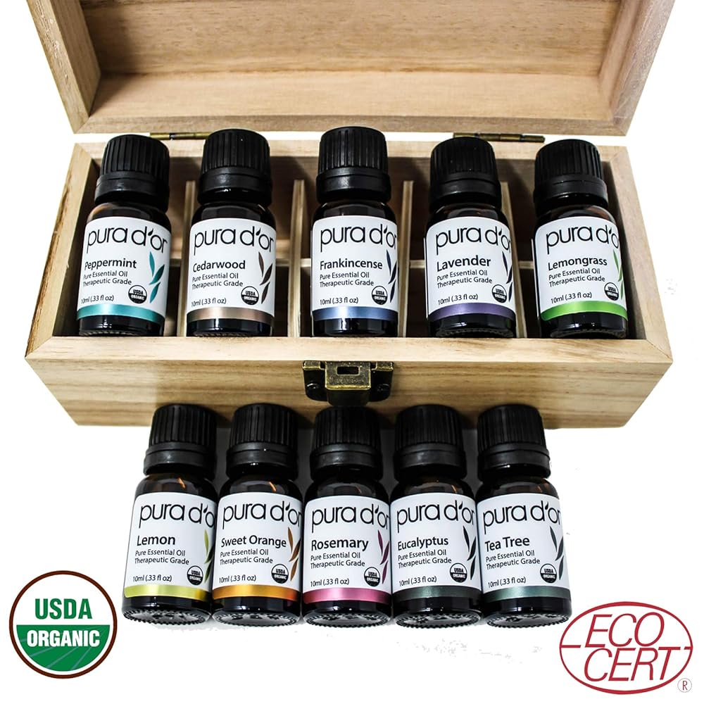 Essential Oils Wood Box 10mL 10Set 100 Pure USDA Organic Therapeutic