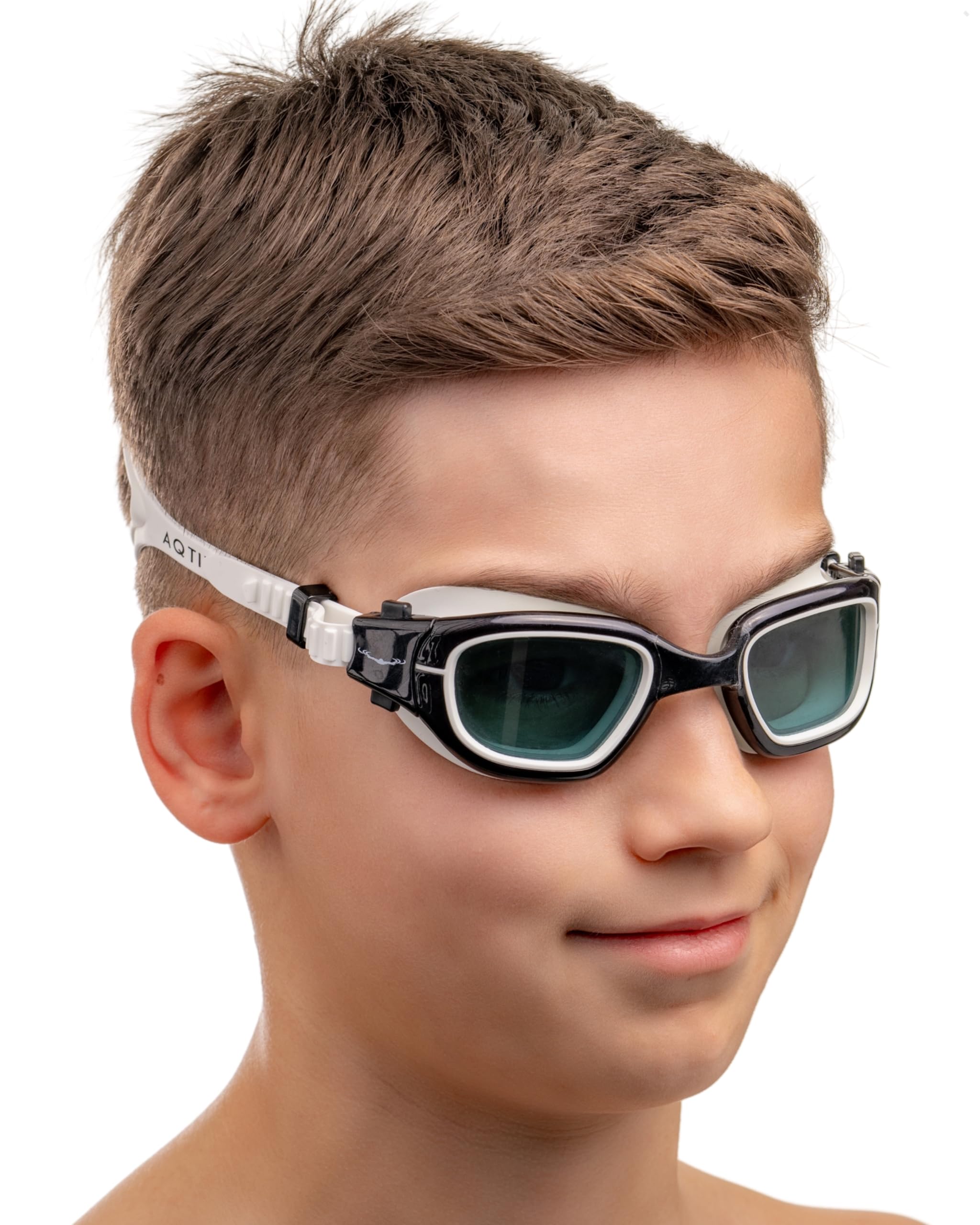 AqtivAqua Kids Swimming Goggles Kids 6-14 3-6 Swim Goggles for Childrens Girls Boys MINI-DXP (Black&white, Polarized lenses)
