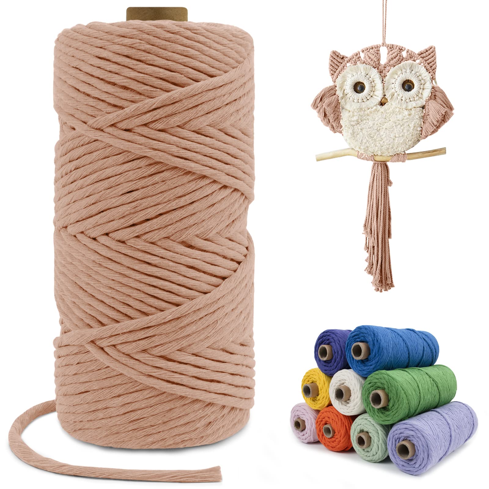 LEREATI Macrame Cord 4mm x 100m, Single Strand Thick Macrame Rope Yarn Natural Cotton Cord, Craft Macrame String for Plant Hanger, Wall Hanging, Knitting, DIY, Home Decorations (Apricot)