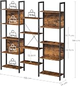 VASAGLE 14-Shelf Bookcase Industrial Style 24 x 158 x 166 cm Rustic Brown Black view 3