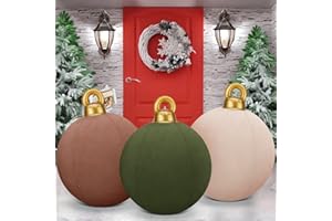 Jetec 3 Pcs 32 Inch Giant Velvet Christmas Inflatable Balls Ornament Flocked Xmas PVC Inflatable Flocked Ball Ornaments for Christmas Holiday Outdoor Blow up Yard Decor(Brown, Khaki, Green)