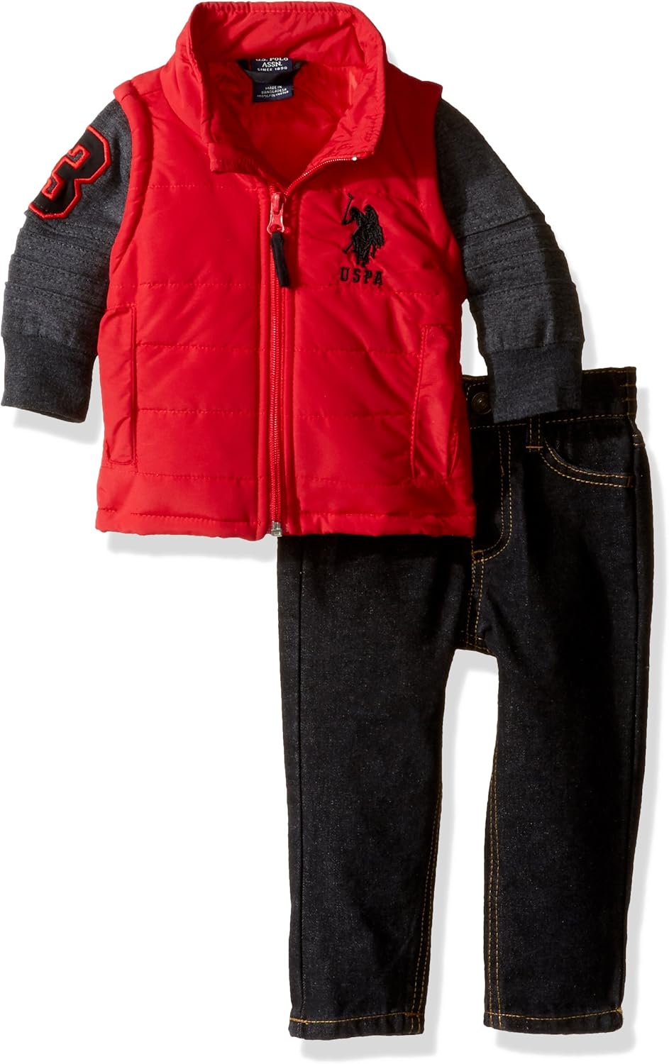 Amazon.com: U.S. Polo Assn. Baby Boys' Puffer Vest with Fleece Sleeves and Denim, Black, 18 