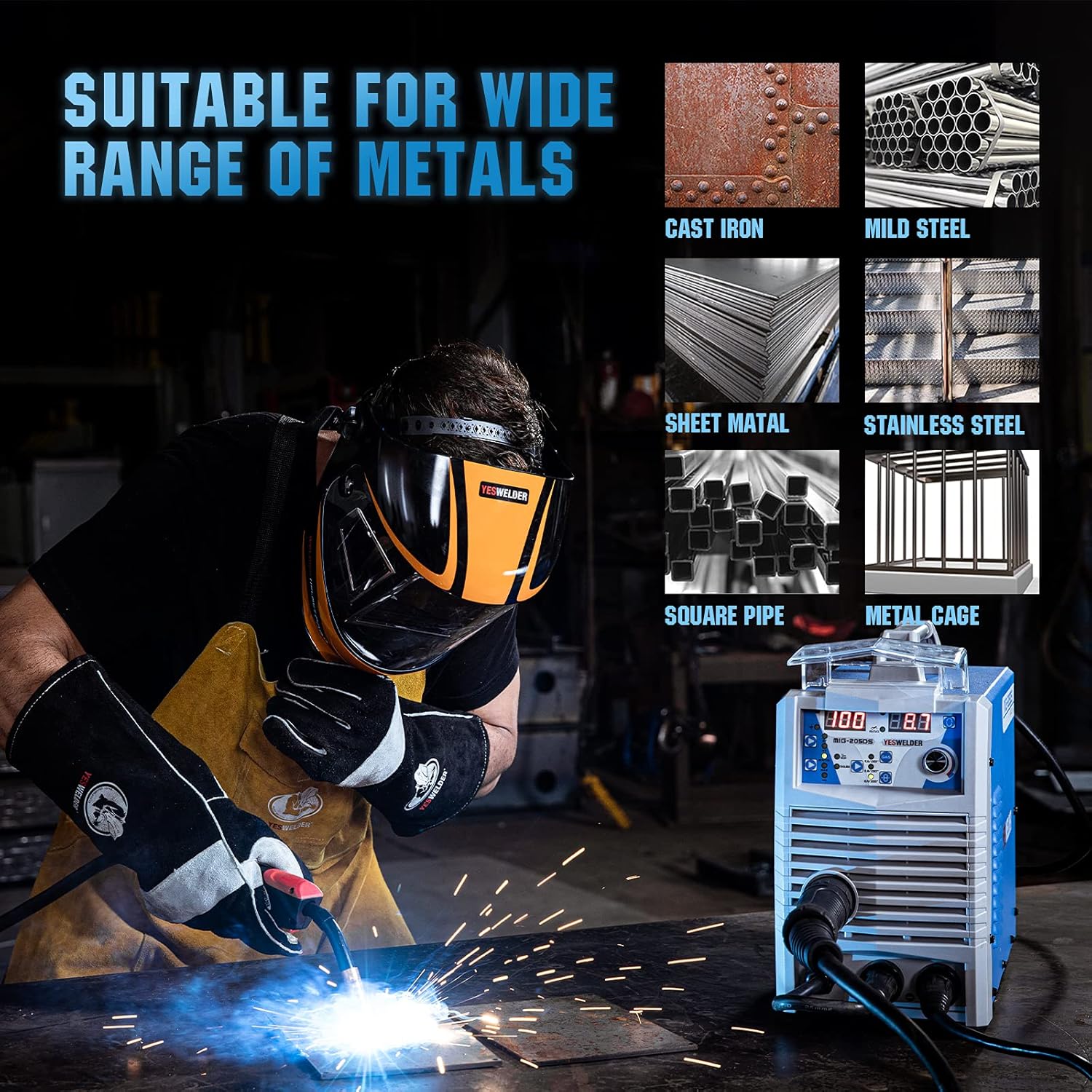 YESWELDER Digital MIG-205DS MIG Welder, 200Amp 110/220V Dual Voltage, Gas Gasless MIG Welding Machine MIG/Lift TIG/ARC 3 in 1 Welder - - 
