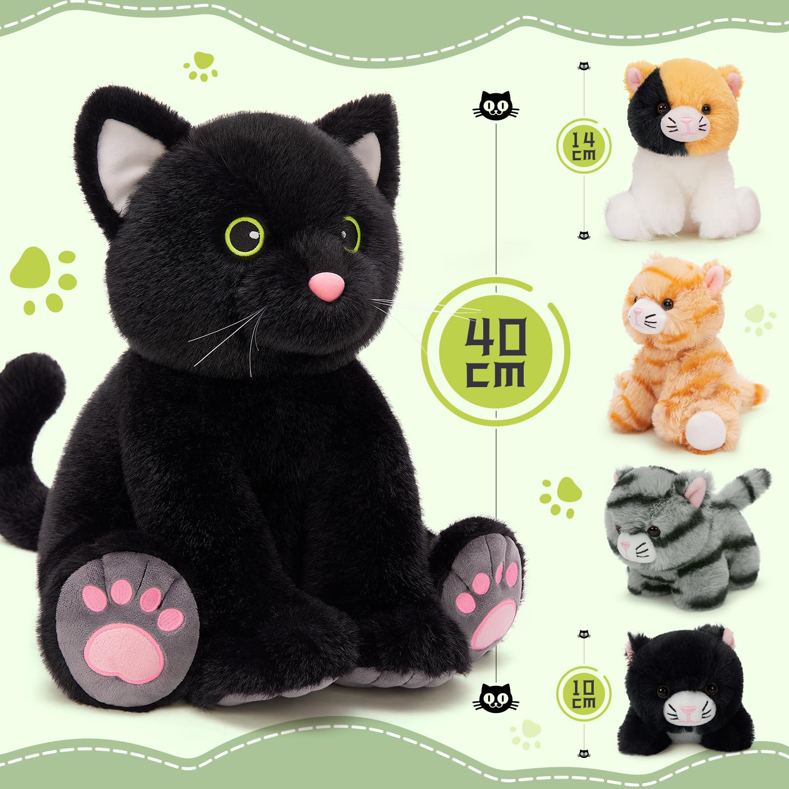 MorisMos 5 stücke Plüsch Katzen, 40cm hoch riesen schwarz Katze Kuscheltier XXL mit Kätzchen Baby im Bauch, Groß Katze Plüschtier Stofftier, weich Geburtstag Weihnachten Geschenk Kinder 2