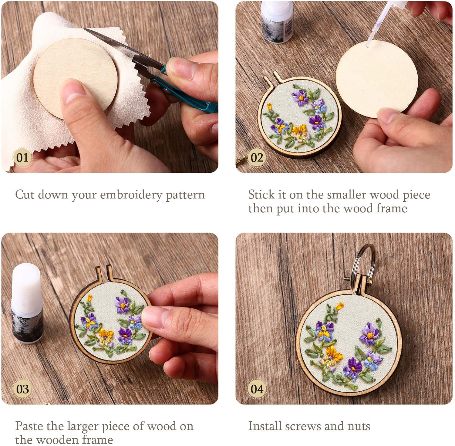 Syhood 16 Sets Mini Embroidery Hoop Wooden Mini Stitch Hoop Ring for DIY Pendant Crafts Round, Oval Vertical, Oval Horizontal - Image 5