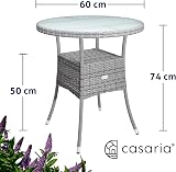CASARIA Round Coffee Table 60cm Grey Poly-Rattan with Glass Top view 2