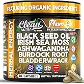 Clean Nutra Black Seed Oil Capsules + Sea Moss Ashwagandha Burdock Root Bladderwrack Seaweed Skin Detox Stress Relief Immune Support Focus Supplement Nigella Sativa 60 Pills