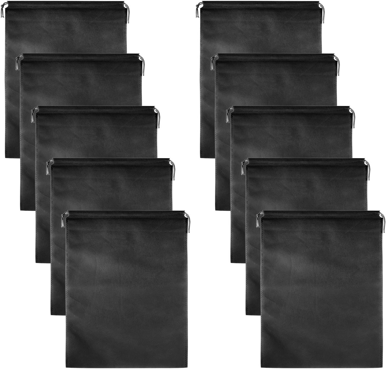 10 PCS Travel Shoe Bags, Non-Woven With Rope For Men and Women Travel Packing Shoe Organizers, X-Large, Black (With Window)