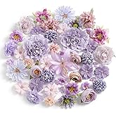 YiYunFloral Artificial Flowers Heads Combo Purple Flowers Mix Silk Flowers Heads Bulk Faux Rose for Craft Garland Graduation Cap Wedding Bridal Baby Shower Home Party Decoration DIY Cake Decor