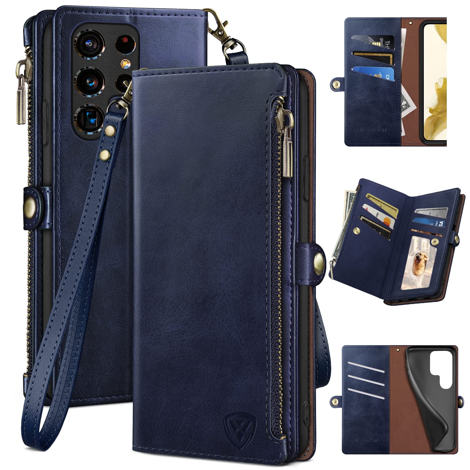 Photo 1 of XcaseBar for Samsung Galaxy S22 Ultra Wallet case with?RFID Blocking? Credit Card Holder,Flip Folio Book PU Leather Phone case Shockproof Protective Cover Women Men for S22Ultra case Blue
