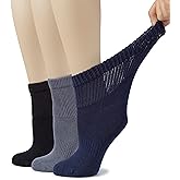 Hugh Ugoli Women's Cotton Diabetic Ankle Socks, Wide, Loose, Stretchy, Seamless Toe, Non Binding Top Semi Cushion, 3-6 Pairs