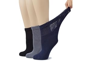HUGH UGOLI Women's Cotton Diabetic Ankle Socks, Wide, Loose & Stretchy, Seamless Toe, Non Binding Top, Semi Cushion, 3 Pairs