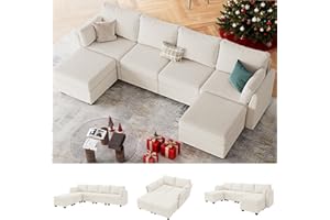 Huatean Home 114.17" Modular Sectional Sofa, 6 Seat Modular Couch with Storage, Memory Foam, Convertible Sectional Couches for Living Room, U Shaped Comfy Modular Sofa with Chaise, Beige