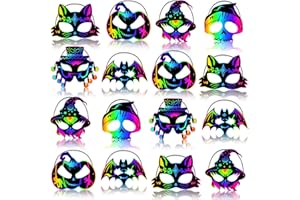 JMUQ Halloween Crafts Scratch Mask for Kids, 72Pcs Halloween Games Scratch Art Craft Kit Rainbow Paper for Party Favors Supplies Classroom Favors Activities