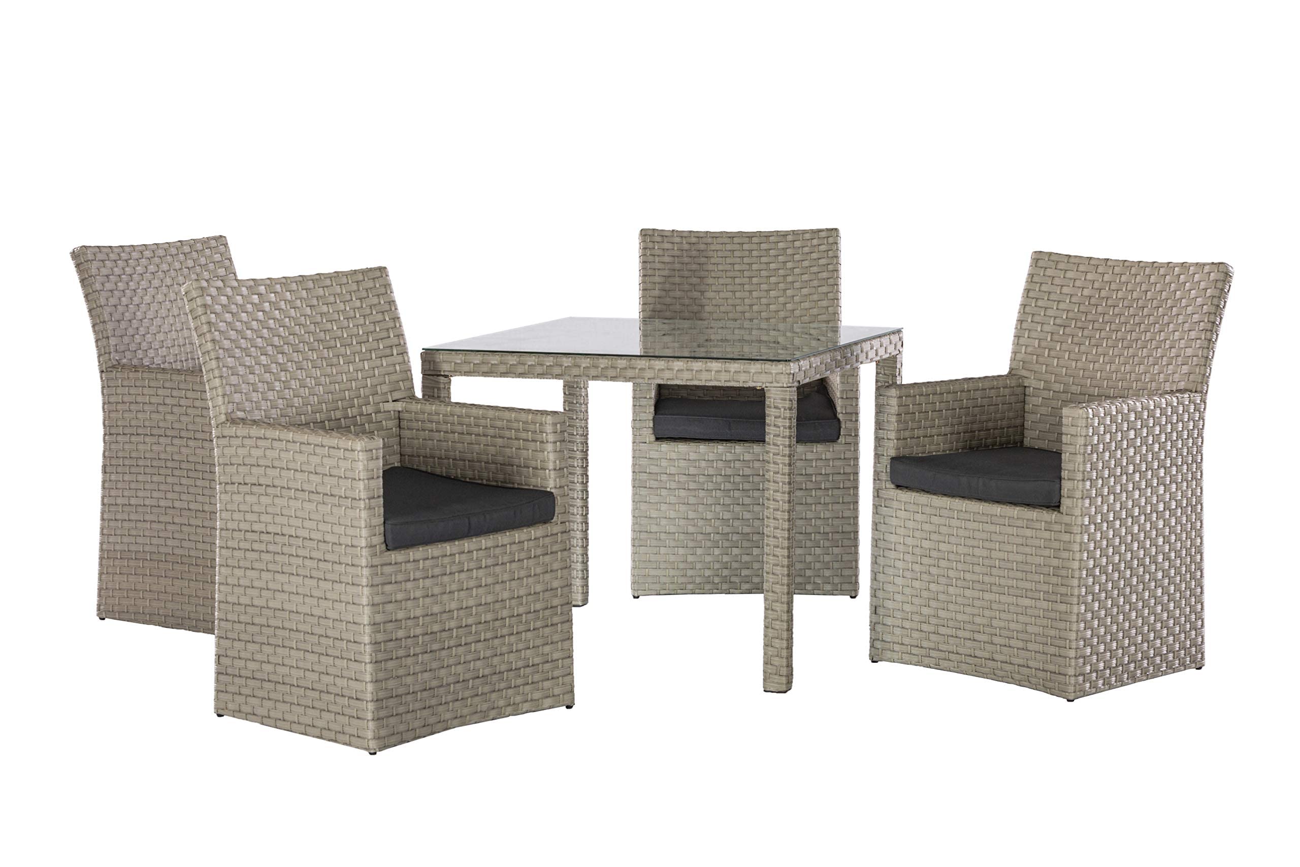 Backyard Furniture Barcelona Rattan Wicker 4 Seat Square Dining Set with Cushions and Weatherproof Furniture Cover