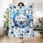 CraftyPals Wolf Blanket 40" x 50", Cute Wolves Themed Design Blankets for Kids Girls Boys, Soft Cozy Lightweight Flannel Throw for Lap Chair Sofa