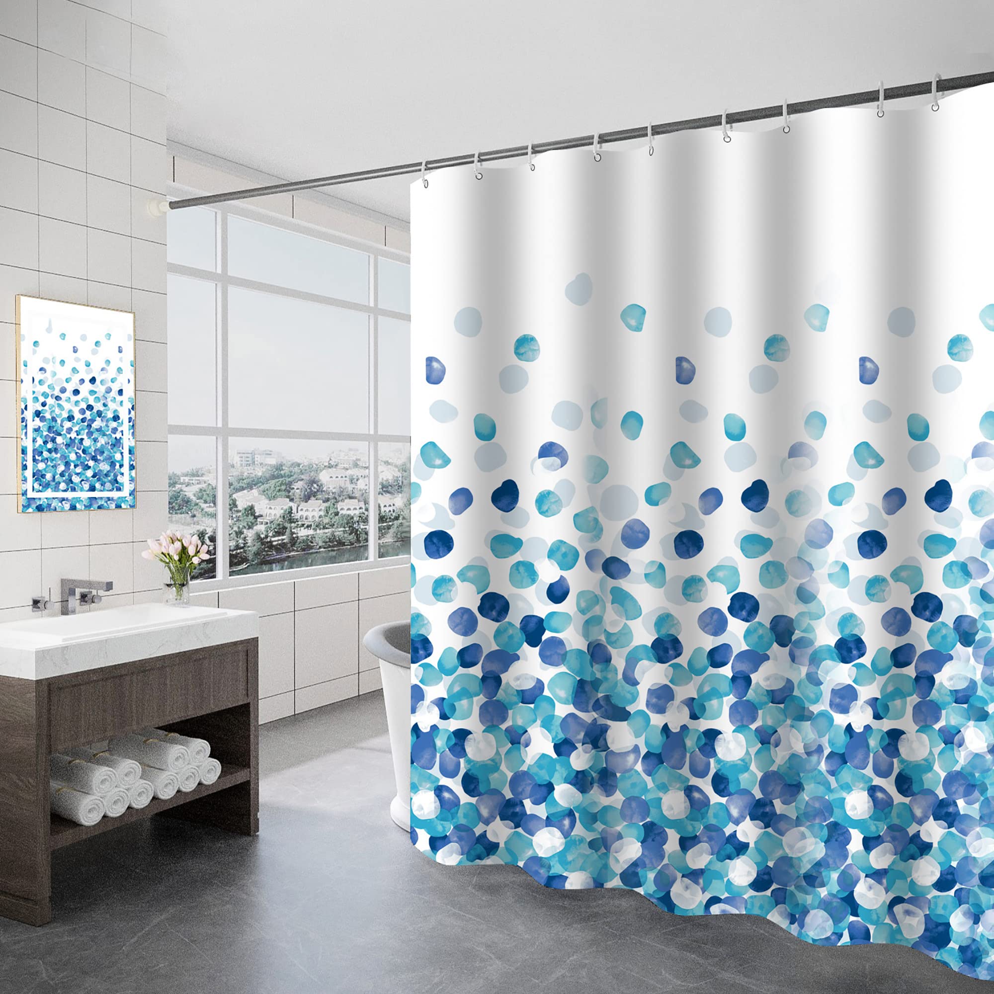 TRUSTLIFE Shower Curtains Mould Proof Resistant, Shower Curtain with 12 Hooks, Waterproof, Quick-Drying, Washable, Weighted Shower curtains for wet room, Bathroom (Blue,180 x 180 cm)