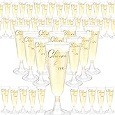 Honeydak 100 Pack Wedding Disposable Champagne Flutes 4.05oz Plastic Toasting Glasses with Gold Cheers Print, Recyclable Clear Hard Wedding Cup for Party, Baby Shower, Cocktail,Celebrations, Party