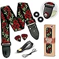 Art Tribute Guitar Strap Woven Adjustable W/FREE BONUS 2 Picks + Strap Locks + Strap Button. Rose Flowers Guitar Strap for Bass, Electric & Acoustic Guitar. Best Gift for Men & Women Guitar Players